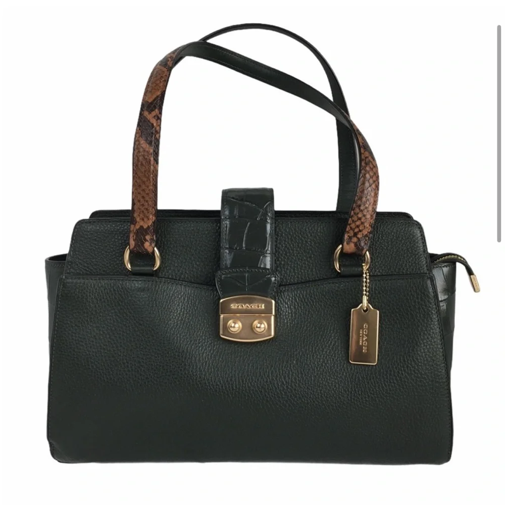 Coach Avary Carryall Embossed Leather Satchel Bag Purse Ivy Green - Picture 10 of 16
